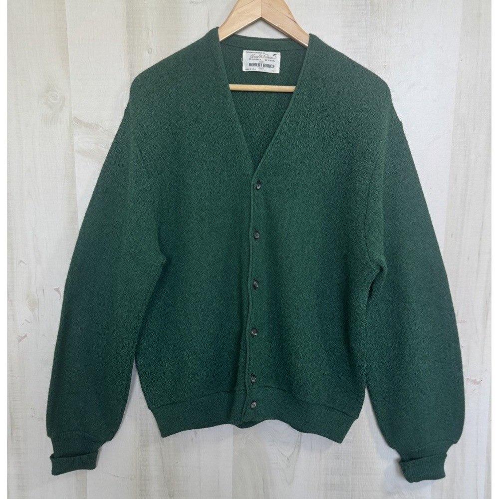 Robert Brice 60s 70s Arnold Palmer Alpaca Wool Cardigan Medium Green USA Made - Picture 2 of 6
